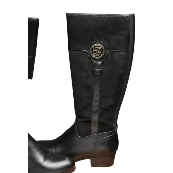 Liz Claiborne Tilia Black Mixed Suede and Leather Stacked Heel Riding Boots 7.5 - Picture 3 of 5